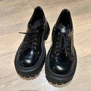Black Chunky Oxford Shoes, Size 38